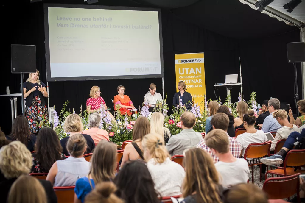 Fullsatt på Forum Syds seminarium om civilsamhällets roll för Agenda 2030 på Almedalen.