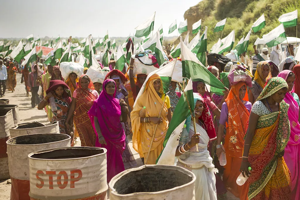 Dalit women marching in Jan Satyagraha