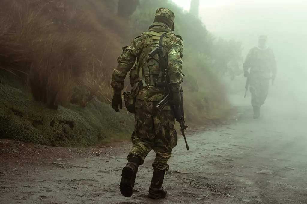 Soldier in the Colombian mountains. 