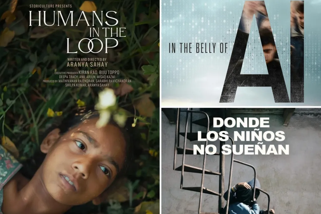 Filmaffischer på filmerna Humans in the loop, in the belly of Ai och Donde Los Ninos No Suenan