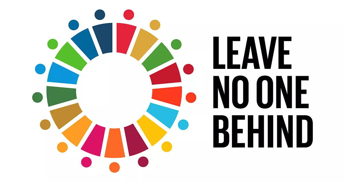 Leave no one behind symbol is the global goals symbol with dots around it. 