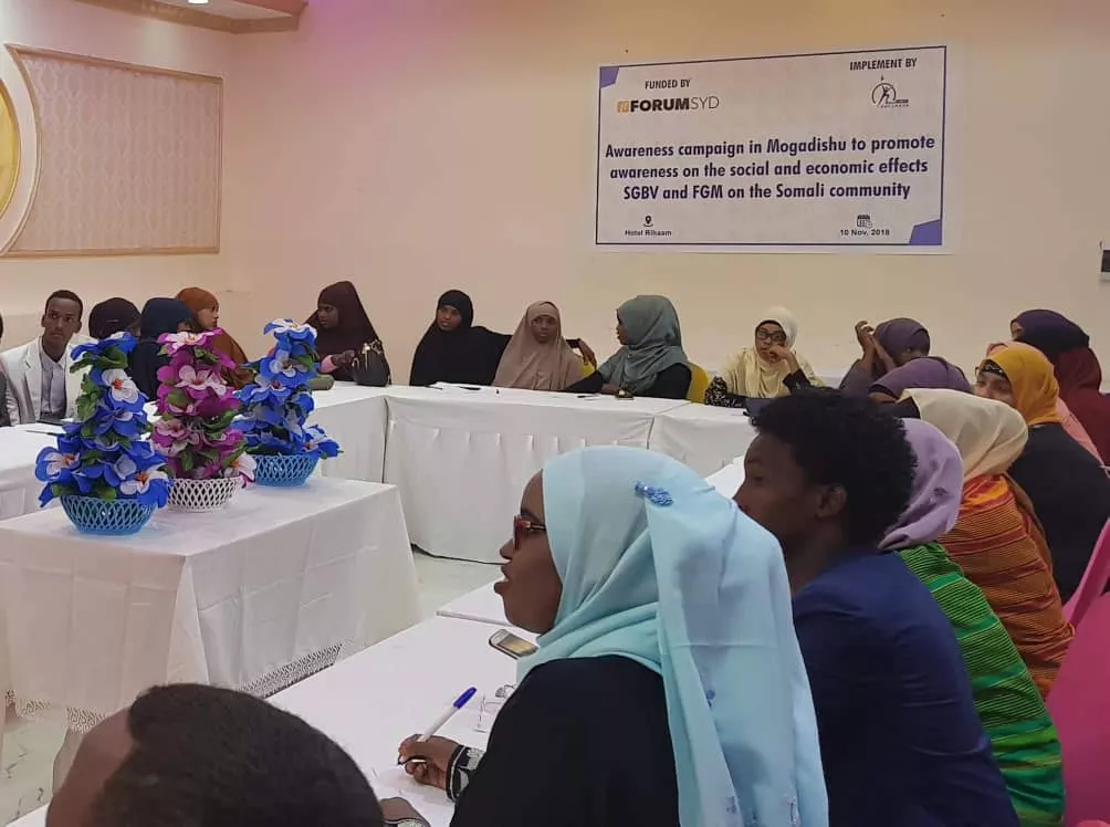 Awareness campaign forum to promote the social and economic effects of SGBV and FGM in the Somali communities held in Mogadishu on July 2019. 
