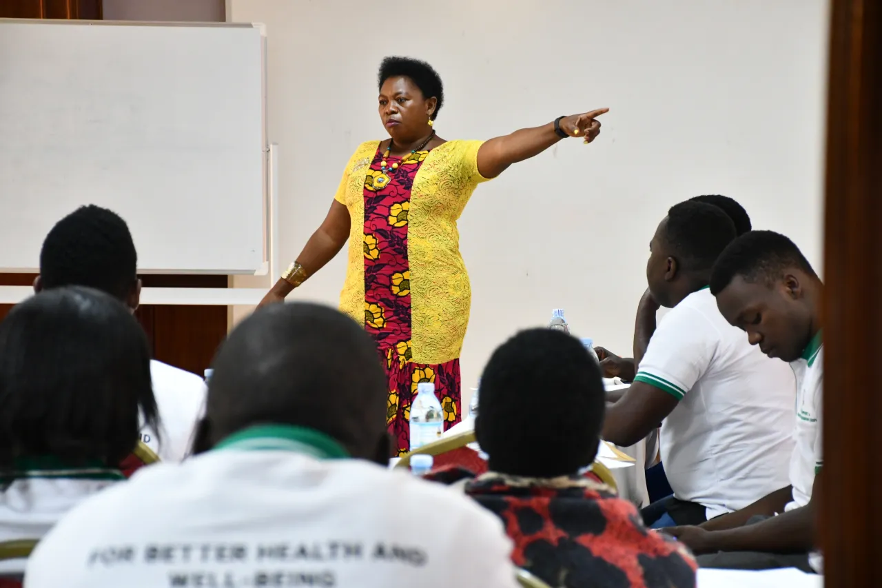 Hon. Minister Harriet Ntabazi during a multistakeholder dialogue event in Kampala, October 2022.