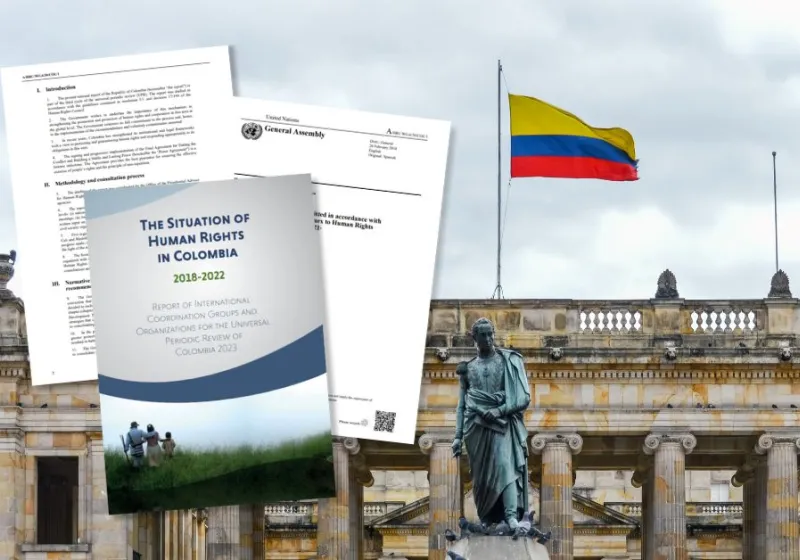 The Colombian parliament with Colombias flag on the roof. Screenshot of the report on Colombia.