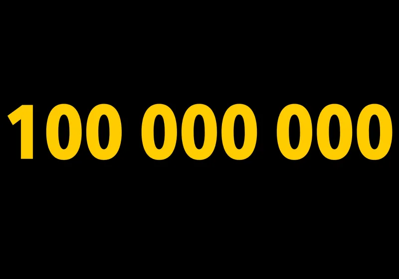 Hundra miljoner i siffror mot svart bakgrund.