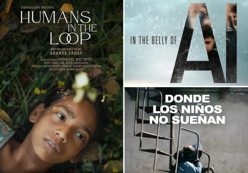 Filmaffischer på filmerna Humans in the loop, in the belly of Ai och Donde Los Ninos No Suenan