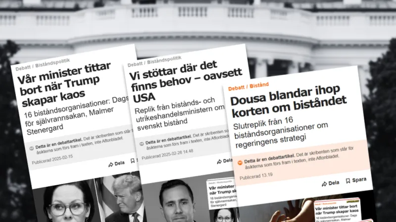 Skärmdumpar på debattartiklar i Aftonbladet.