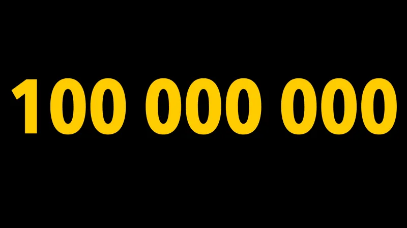 Hundra miljoner i siffror mot svart bakgrund.