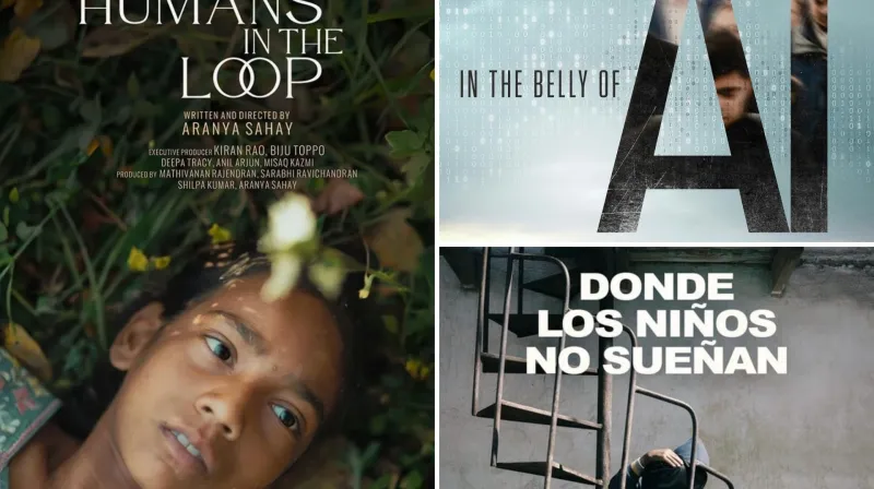 Filmaffischer på filmerna Humans in the loop, in the belly of Ai och Donde Los Ninos No Suenan