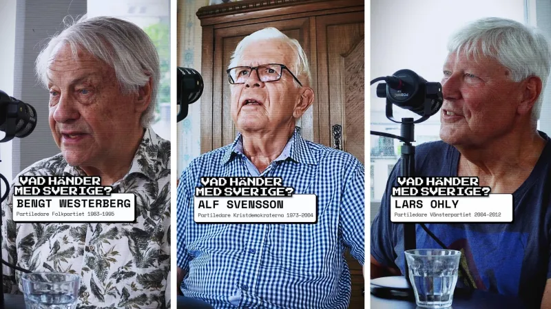 Alf Svensson, Bengt Westerberg och Lars Ohly sitter framför mikrofoner.